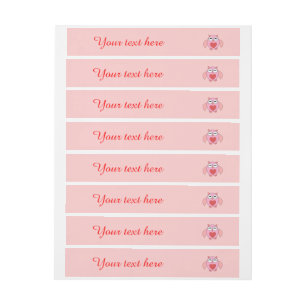 Pink Love Heart Owl Customizable Labels