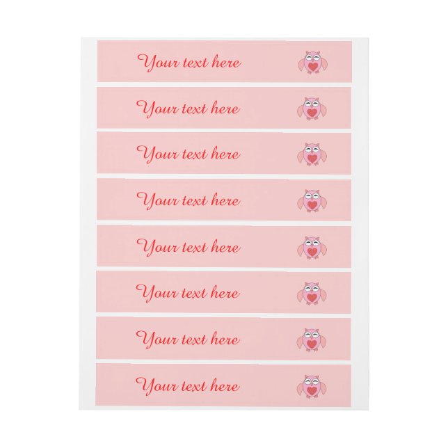 Pink Love Heart Owl Customizable Labels (Sheet)