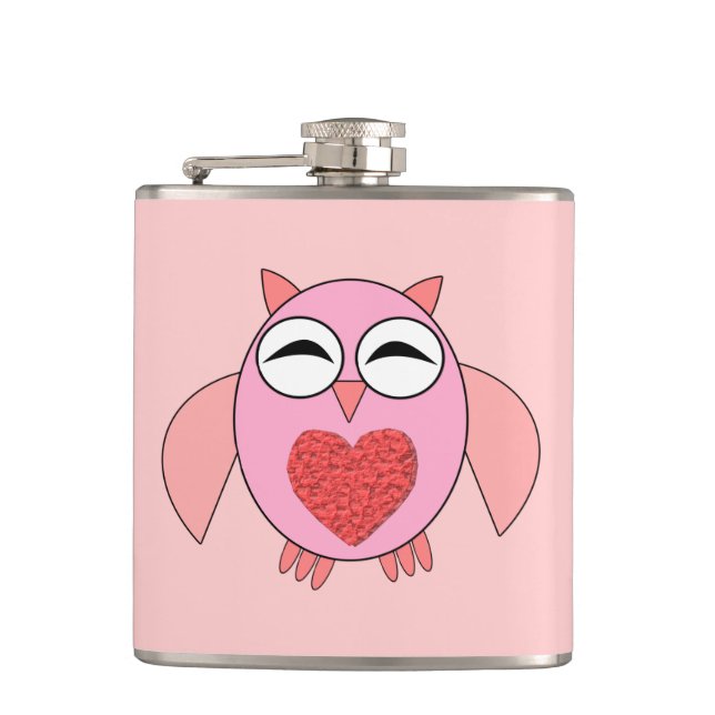 Pink Love Heart Owl Flask (Front)