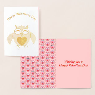 Pink Love Heart Owl Foil Card