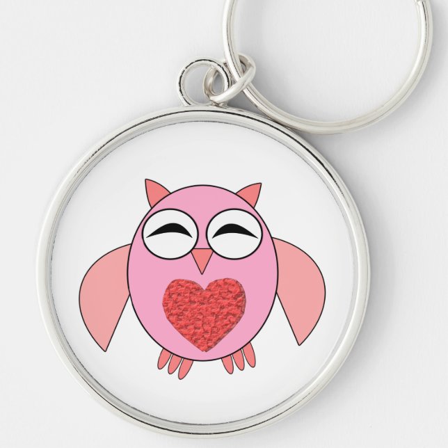 Pink Love Heart Owl Keychain (Front)