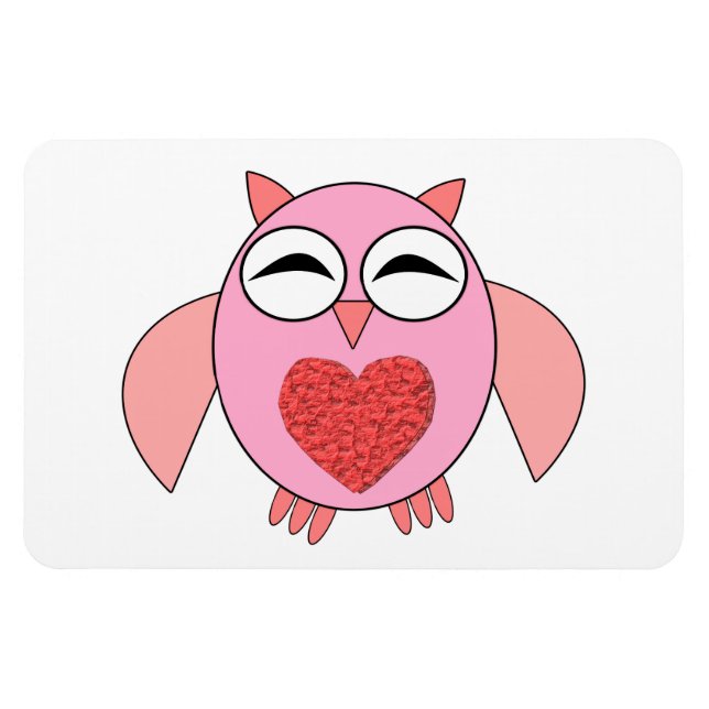 Pink Love Heart Owl Magnet (Horizontal)