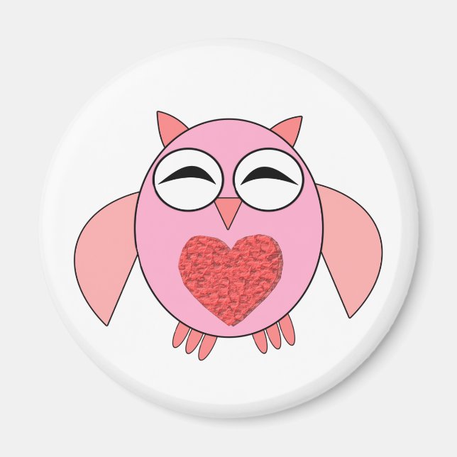 Pink Love Heart Owl Magnet (Front)