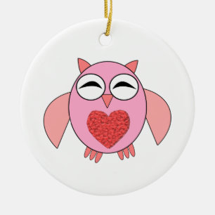 Pink Love Heart Owl Ornament