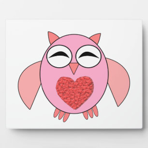 Pink Love Heart Owl Plaque