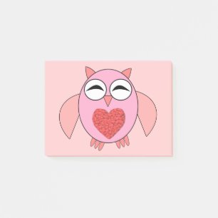 Pink Love Heart Owl Post it notes Pad