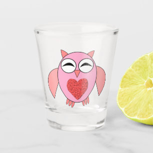 Pink Love Heart Owl Shot Glass