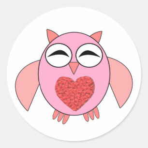 Pink Love Heart Owl Stickers