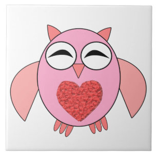 Pink Love Heart Owl Tile