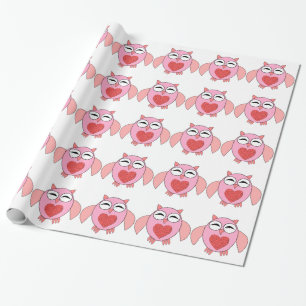 Pink Love Heart Owl Wrapping Paper
