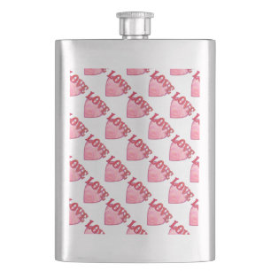 Pink Love Heart Pattern Hip Flask