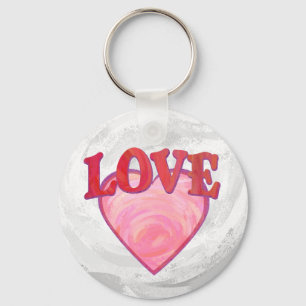 Pink Love Heart Pattern Keychain