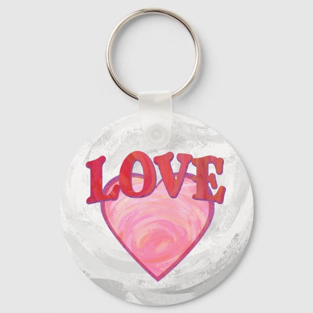 Pink Love Heart Pattern Keychain (Front)