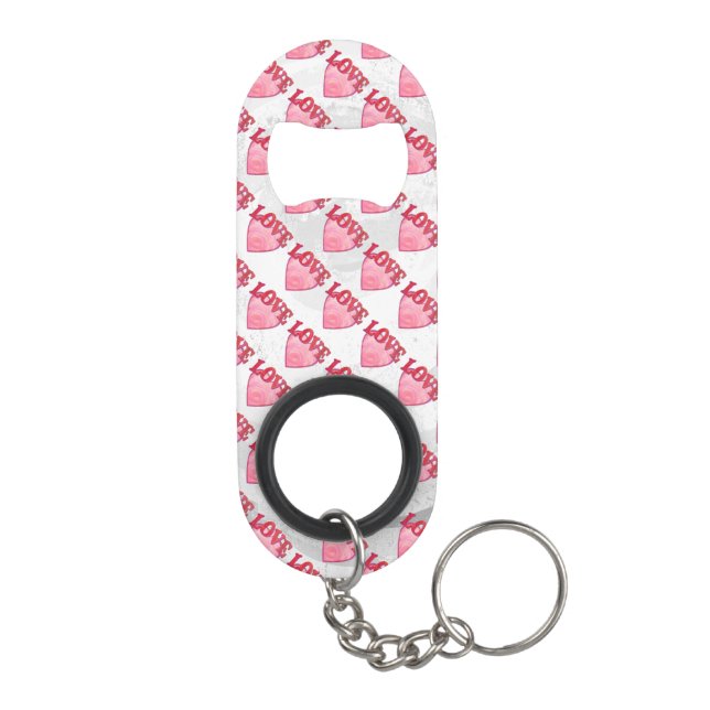 Pink Love Heart Pattern Keychain Bottle Opener (Back)