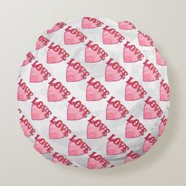Pink Love Heart Pattern Round Pillow (Front)