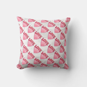 Pink Love Heart Pattern Throw Pillow