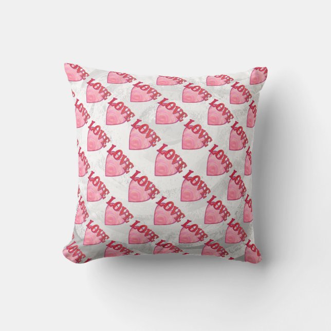 Pink Love Heart Pattern Throw Pillow (Front)