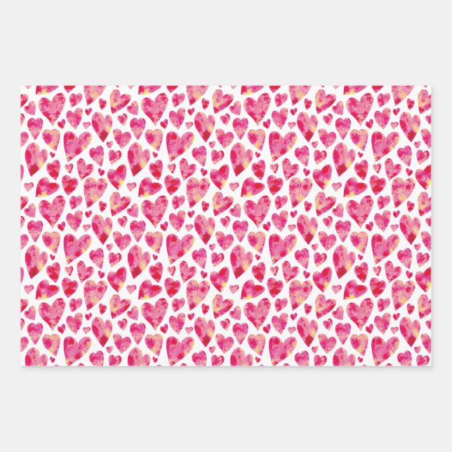 Pink Love Heart pattern Wrapping Paper Sheet (Front)