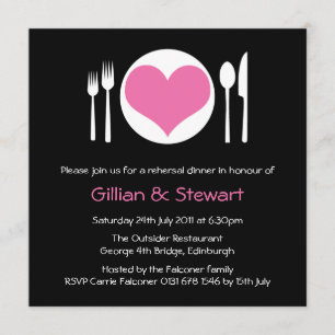 Pink Love Heart Plate Rehersal Dinner Invitation