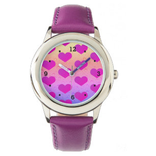 Pink love heart rainbow watch