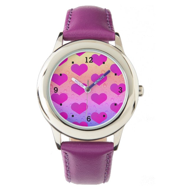 Pink love heart rainbow watch (Front)