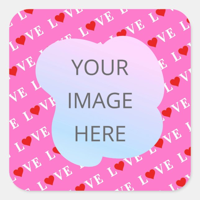 Pink LOVE Heart Stylish Square Sticker (Front)