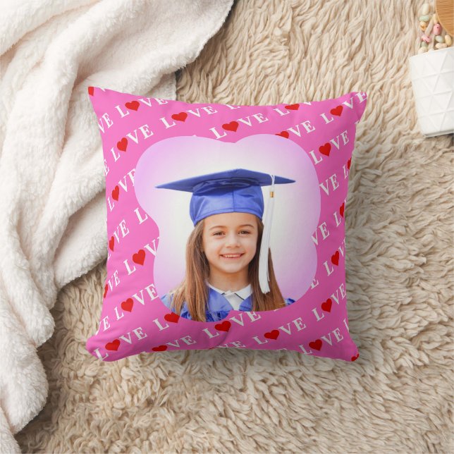 Pink LOVE Heart Stylish Throw Pillow (Blanket)