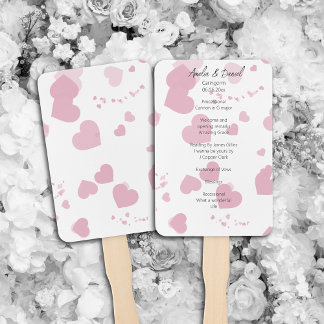 Pink Love Heart Wedding Ceremony Program Hand Fan