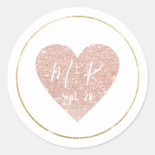 pink love heart with script initials wed  classic classic round sticker