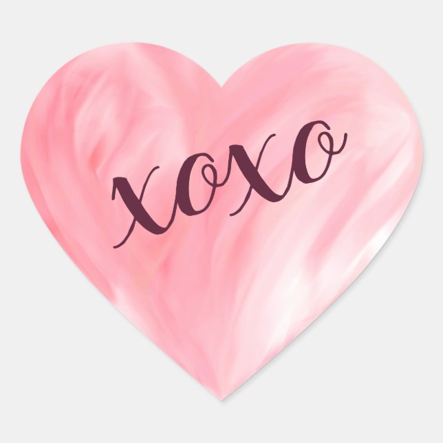 Pink Love Heart Xoxo Watercolor Painted Heart Sticker (Front)