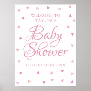 Pink Love Hearts Baby Girl Douche Affiche de bienv