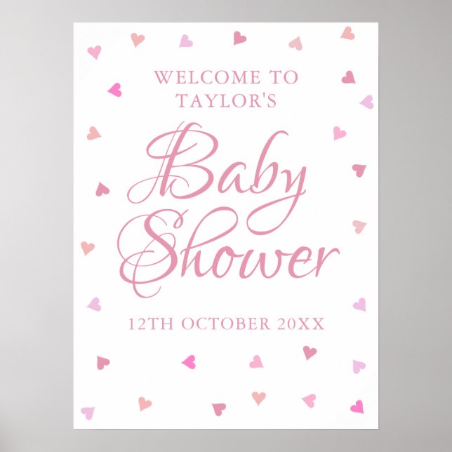 Pink Love Hearts Baby Girl Douche Affiche de bienv (Devant)