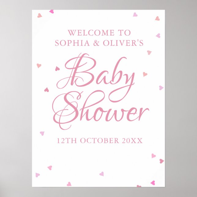 Pink Love Hearts Baby Girl Douche Affiche de bienv (Devant)