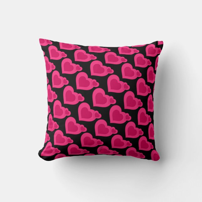 Pink Love Hearts Black Throw Pillow (Front)