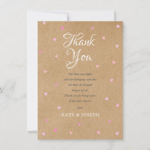 Pink Love Hearts Boho Baby Girl Thank You Poem Card