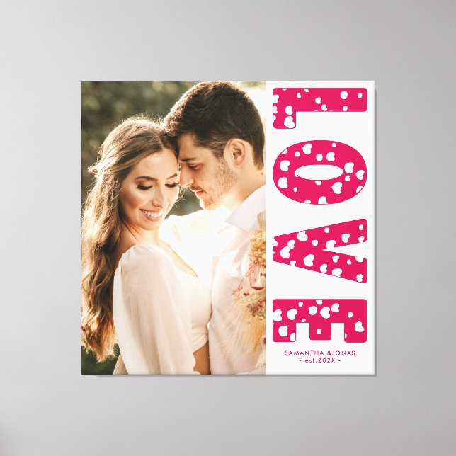 Pink Love Hearts Couples Photo Valentines Canvas Print (Front)