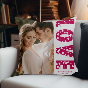 Pink Love Hearts Couples Photo Valentines Throw Pillow