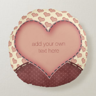 Pink Love Hearts Folk Art Personalized Round Pillow