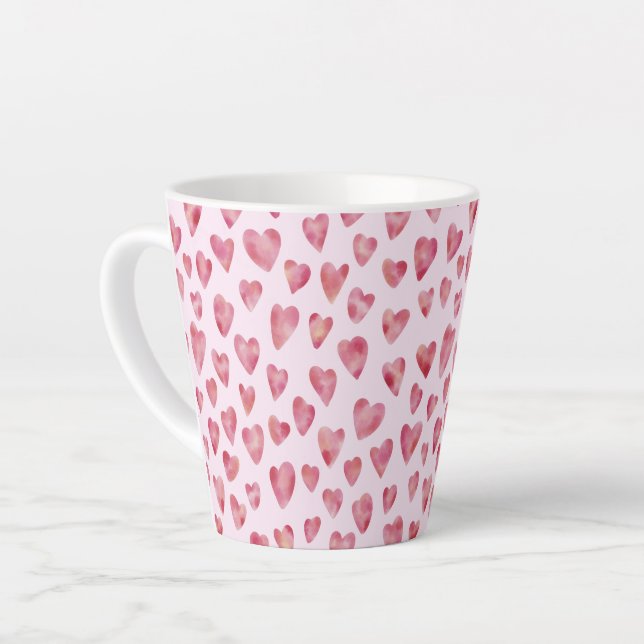 Pink Love Hearts pattern Latte Mug (Left Angle)