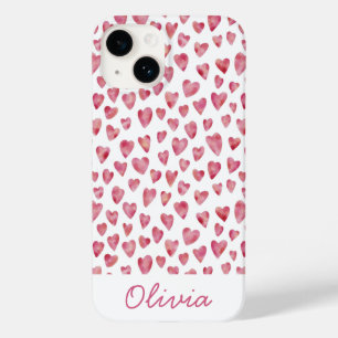 Pink Love Hearts pattern personalized name Case-Mate iPhone 14 Case