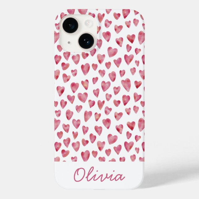 Pink Love Hearts pattern personalized name Case-Mate iPhone Case (Back)