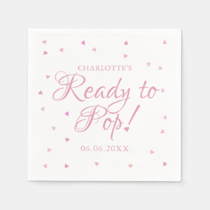Pink Love Hearts Ready To Pop Baby Shower Napkin