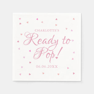 Pink Love Hearts Ready To Pop Baby Shower Napkin