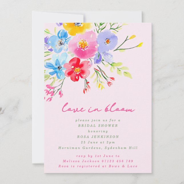 Pink Love in Bloom Bold Florals Bridal Shower Invitation (Front)