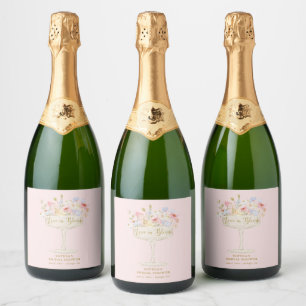 Pink Love in Bloom Bridal Shower Personalized Sparkling Wine Label