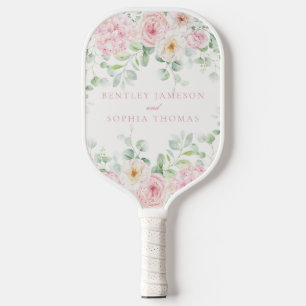 Pink Love in Bloom Floral Hydrangea Wedding Favour Pickleball Paddle