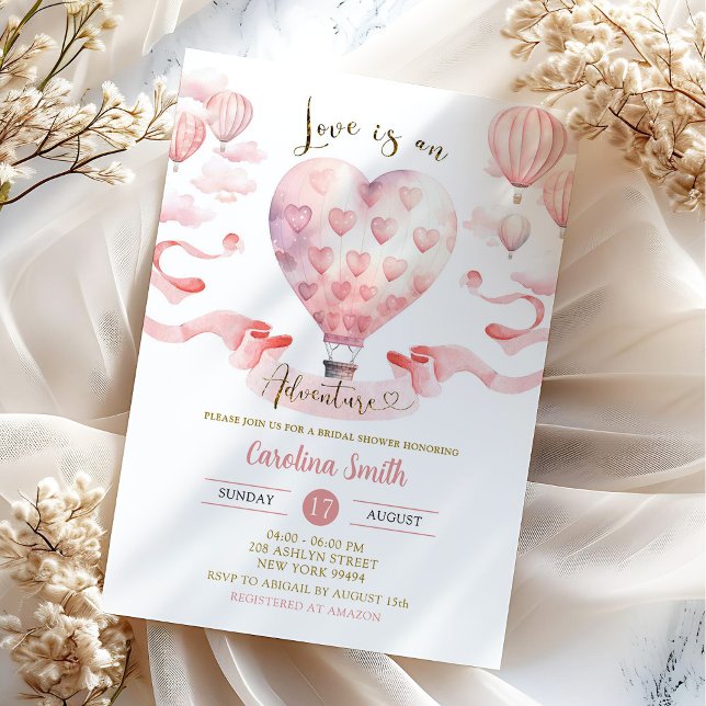 Pink Love Is An Adventure Air Balloon Shower Invitation (Creator Uploaded)