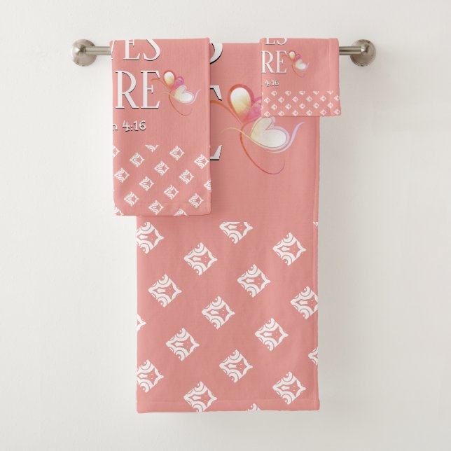 Pink | LOVE LIVES HERE | Stylish Customizable Bath Towel Set (Insitu)