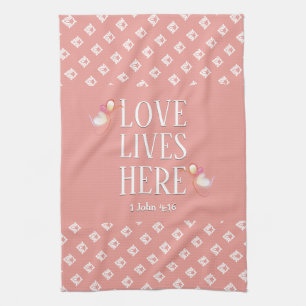 Pink   LOVE LIVES HERE   Stylish Customizable Kitchen Towel