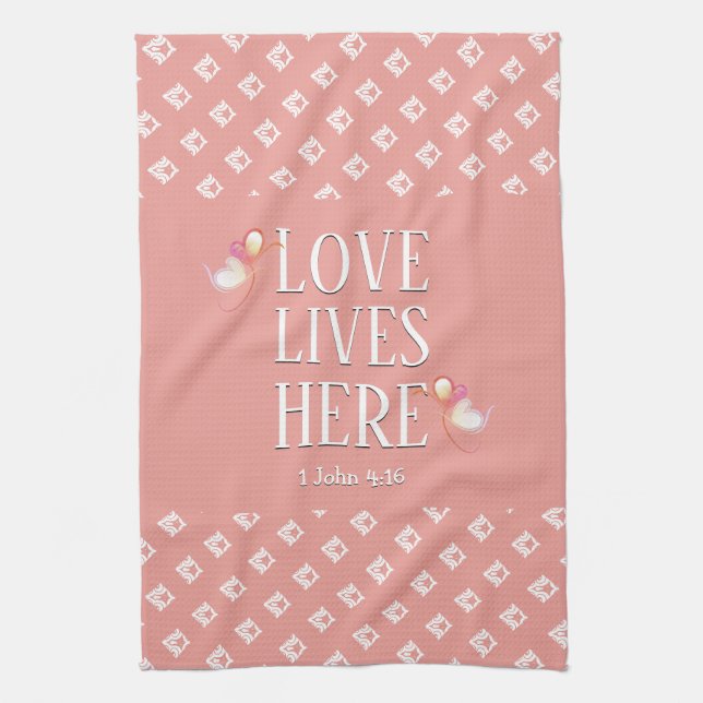 Pink | LOVE LIVES HERE | Stylish Customizable Kitchen Towel (Vertical)